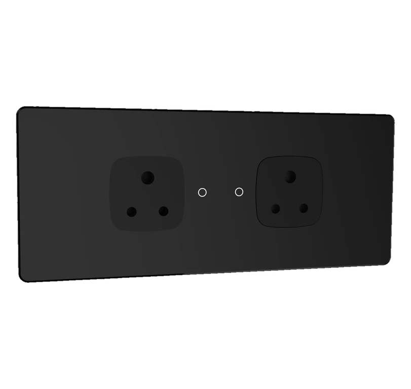 2 SWITCHES + 2 SOCKETS - 6M (GLOSSY BLACK) Lumora glossy glass 6m 2 switch + 2 socket in black