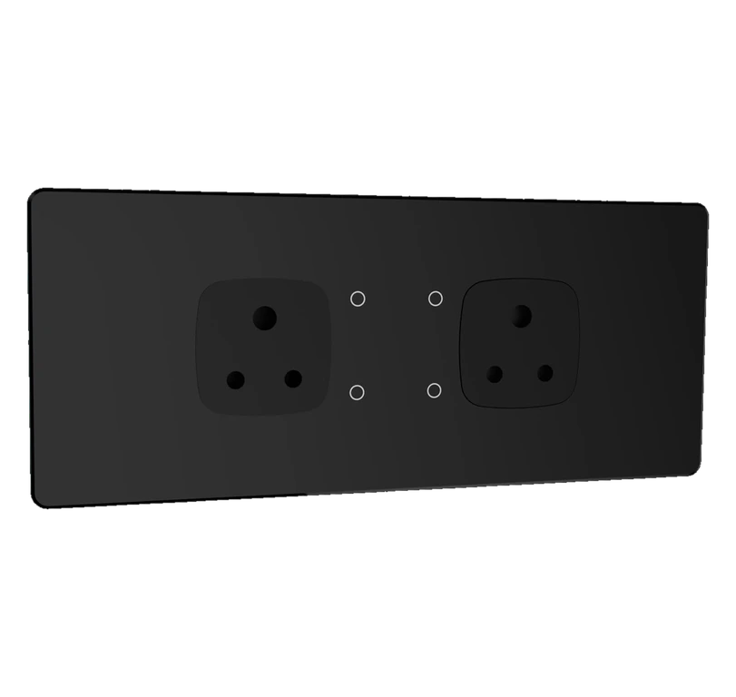 4 SWITCHES + 2 SOCKET - 6M (GLOSSY BLACK) Lumora glossy glass 6m 4 switch + 2 socket in black